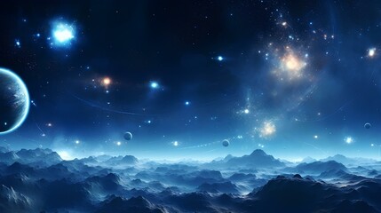 Fantastic space background with planets, space and shining stars. - obrazy, fototapety, plakaty