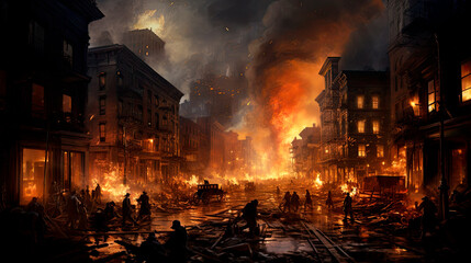 New York City in flames during the Draft Riots of 1863