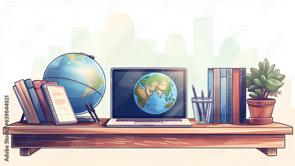 Aufkleber student at the table view from the back learning global drawing picture graphics