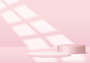 Minimal scene 3D realistic background. Pink podium with light effect