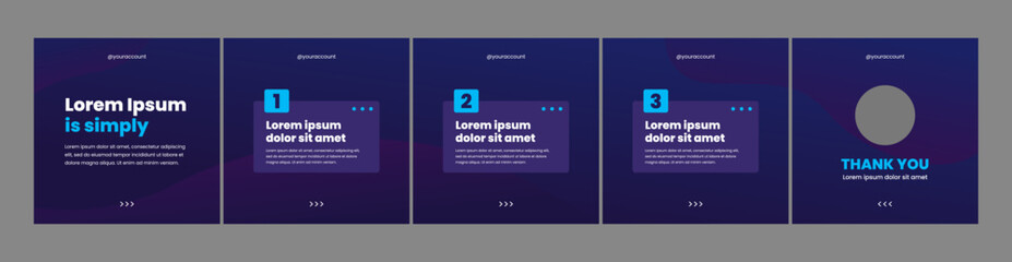 set of modern carousel slide templates for social media posts. dark theme social media template