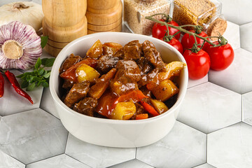 Homemade beef hungarian goulash with potato
