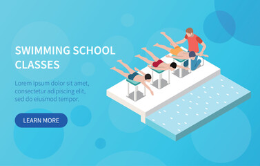 Swimming School Classes Horizontal Banner