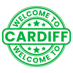 Green Welcome To Cardiff Sign, Stamp, Sticker with Stars vector illustration - obrazy, fototapety, plakaty