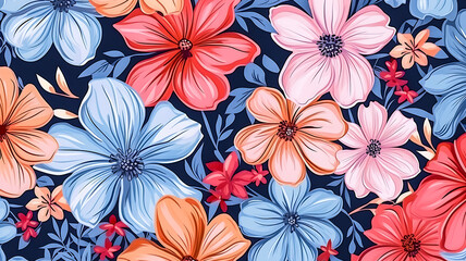 Watercolor, hand drawn floral pattern