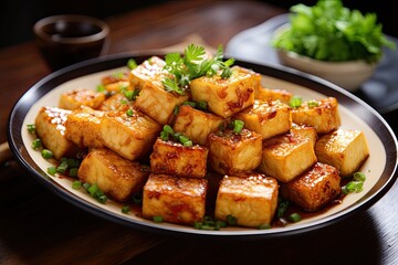 Fried tofu with teriyaki sauce