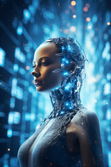 Futuristic Female Artificial Intelligence AI Abstract Technology Background - 639847800