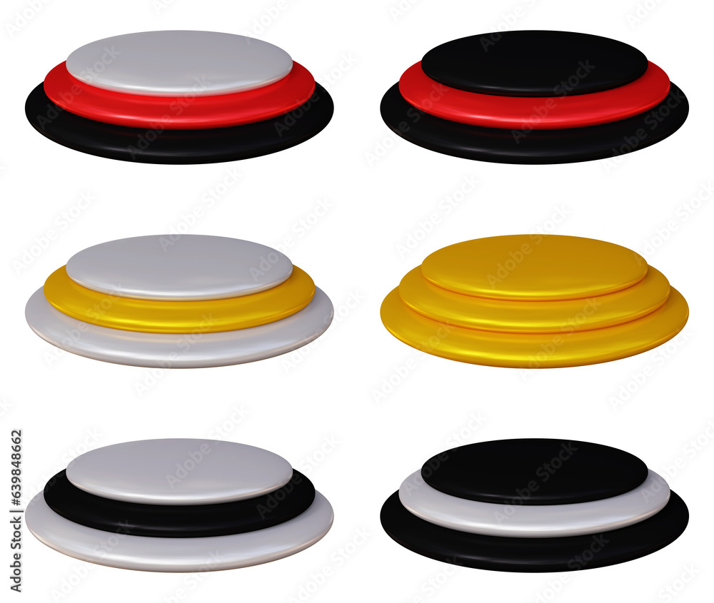 Poster set of podium design in 3d rendering isolated on transparent background. round geometric platform fo