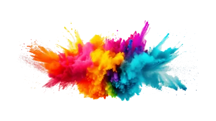 Foto op Plexiglas colorful vibrant rainbow Holi paint color powder explosion with bright colors isolated white background.  © Towhidul