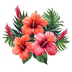 Obraz premium Arrangement of Hibiscus dlowers on white background