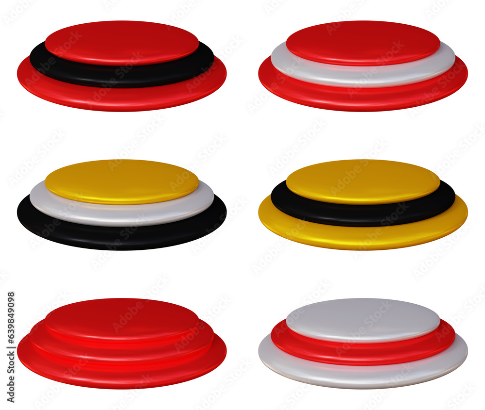 Poster set of podium design in 3d rendering isolated on transparent background. round geometric platform fo