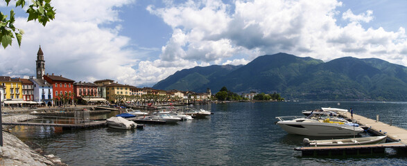 view from the boat of the town on the lake