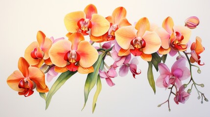 A vibrant watercolor botanical illustration of a tropical orchid, showcasing its unique colors and elegant form