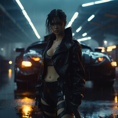 Sensual Rain Revelry: Chic Beauties, Sleek Auto, and Enchanting Evening Form a Mesmeric Story