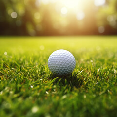 Obraz premium Golf ball on grass, on green background, sport concept