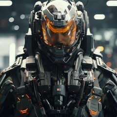 Fototapeta premium Chromatic Elegance in Repose: Robotic Entity's Unchanging Stillness Amidst Innovation