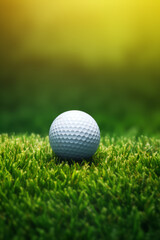 Obraz premium Golf ball on grass, on green background, sport concept