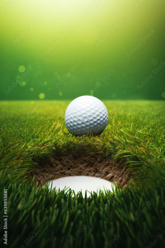 Wall mural golf ball on grass, on green background, sport concept