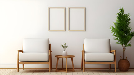 Blank horizontal poster frame mock up in Scandinavian style living room interior, modern living room interior background, beige sofa and pampas grass generated by AI.