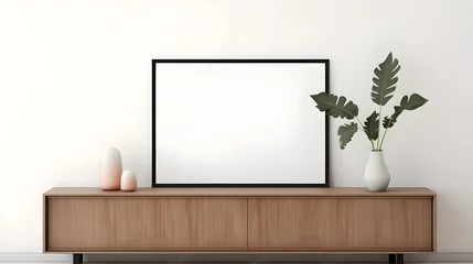 Papier Peint photo Lavable Blanche Blank picture frame mockup on a wall. Horizontal orientation. Artwork template in interior design generated by AI.