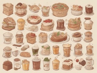 34 icons big collection of hand drawn food
