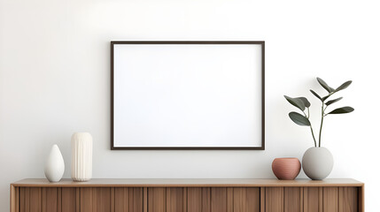 Blank picture frame mockup on a wall. Horizontal orientation. Artwork template in interior design generated by AI. - obrazy, fototapety, plakaty