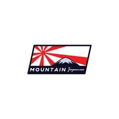 fuji ice mountain with japan rising sun logo illustration icon design in trendy badge style