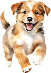 Cute puppy watercolour illustration created with Generative AI technology