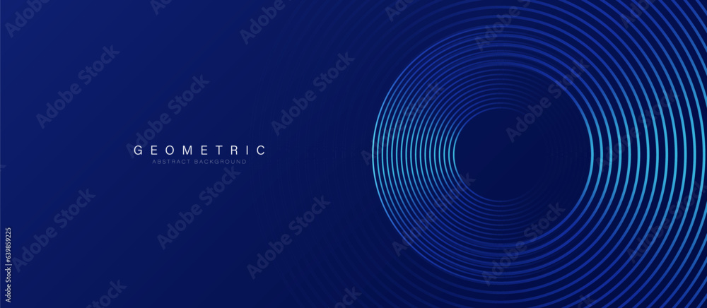 Poster Abstract blue digital dynamic circle line on dark background. Futuristic hi-technology concept. Sound wave. Vector illustration