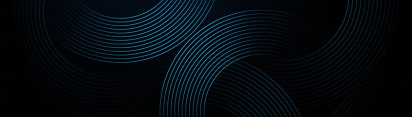 Dark blue abstract background with glowing circle geometric lines. Modern shiny blue lines pattern. Futuristic technology concept. Vector illustration