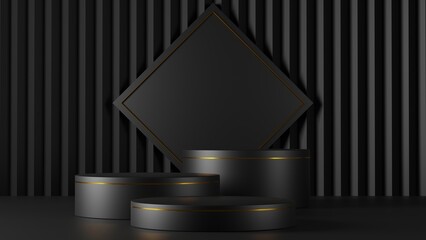 Black premium room with black podiums with golden haircut - 3D Illustration