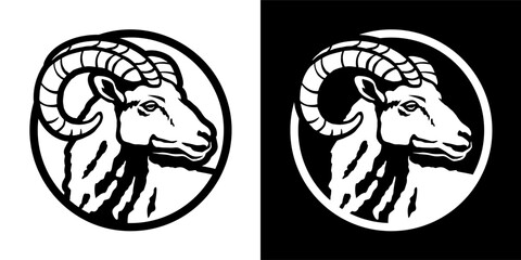 The head of a ram. Round logo, emblem. Vector illustration.