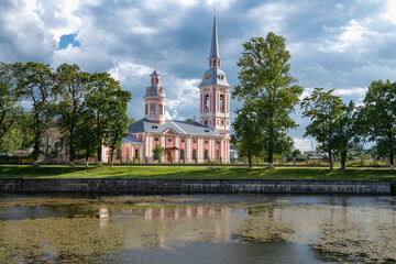 View of the ancient Cathedral of the Annunciation of the Blessed Virgin on a cloudy July day. Shlisselburg. Leningrad region, Russia