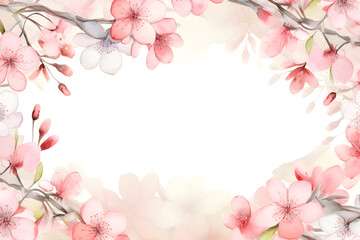 Obraz na płótnie Canvas Beautiful Cherry Blossom flowers (Sakura) frame on white background. Watercolor illustration background