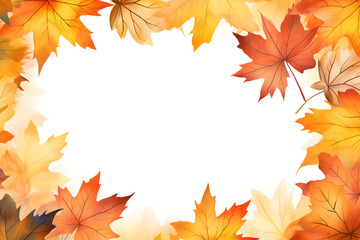 Beautiful red maple leaves frame on white background. Watercolor illustration background