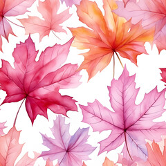 Seamless pattern of maple leaf in autumn season. Watercolor illustration nature background