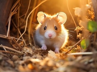 white hamster with a red head against a blurred background