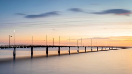 Fototapeta na wymiar Denmark, Aarhus, Long exposure of Infinite Bridge and Aarhus Bay