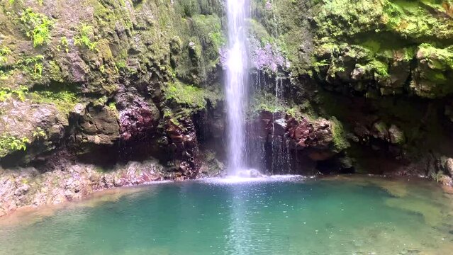 Majestic Risco Waterfall Surrounded by Gorges, Levada Verde, Madeira, Portugal