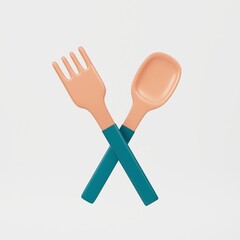 Cutlery spoon and fork high quality 3D render illustration icon.