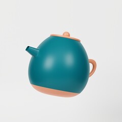 minimal teapot isolated on yellow background. float or levitate in air. tea time concept. 3d rendering
