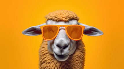 cartoon character sheep head wearing tinted glasses - obrazy, fototapety, plakaty