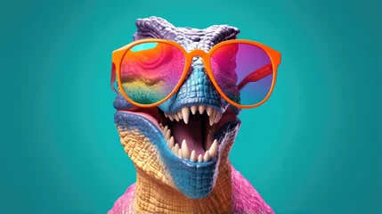 Afwasbaar Fotobehang Dinosaurus cartoon character dinosaur head wearing tinted glasses