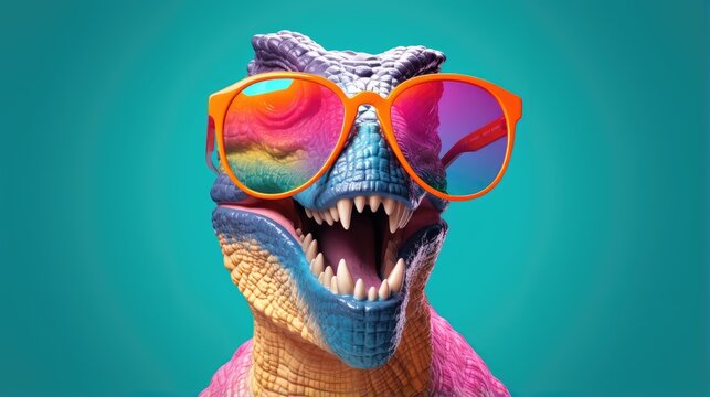 Fototapeta cartoon character dinosaur head wearing tinted glasses