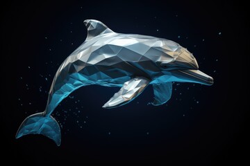 Portrait of dolphin made of polygonal shapes. AI generative art