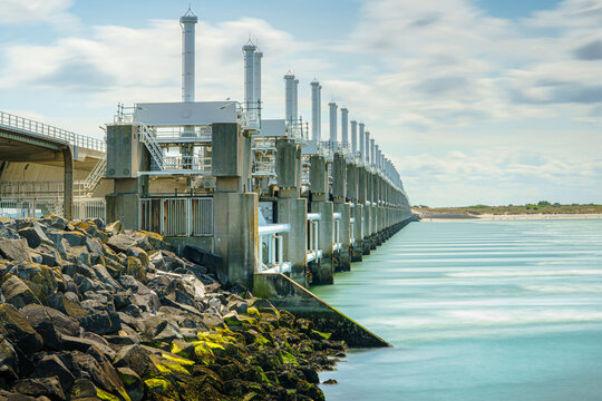 'Delta werken' storm surge barrier Oosterschelde nearby Neeltje Jans in The Netherlands