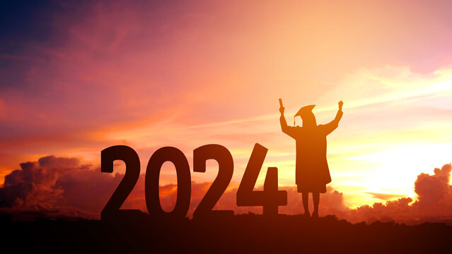 2024 New year Silhouette people graduation in 2020 years education congratulation concept ,Freedom and Happy new year - Powered by Adobe
