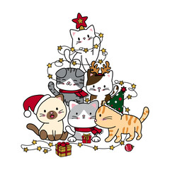 Christmas tree design of cats Vector illustration