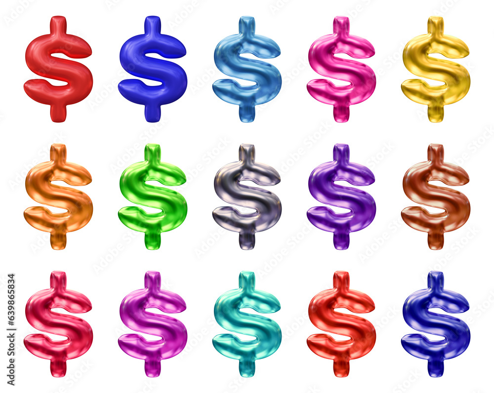 Poster Set of dollar symbol design. Icon or sign shape isolated on transparent background in 3d rendering.