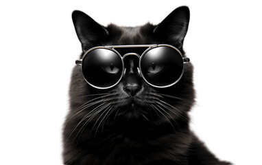 Black cat with sunglasses transparent background, PNG